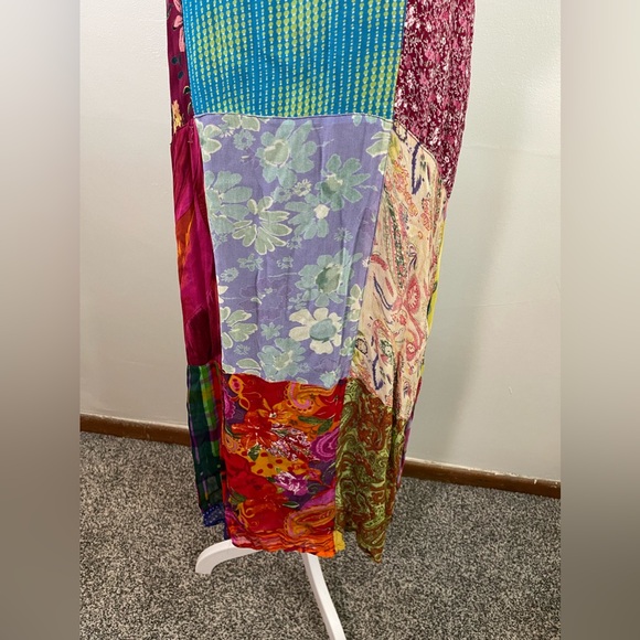 VTG Sacred Threads Quirky Bohemian Patchwork Lined Pencil Maxi Dress Sz S Hippie - Picture 3 of 10